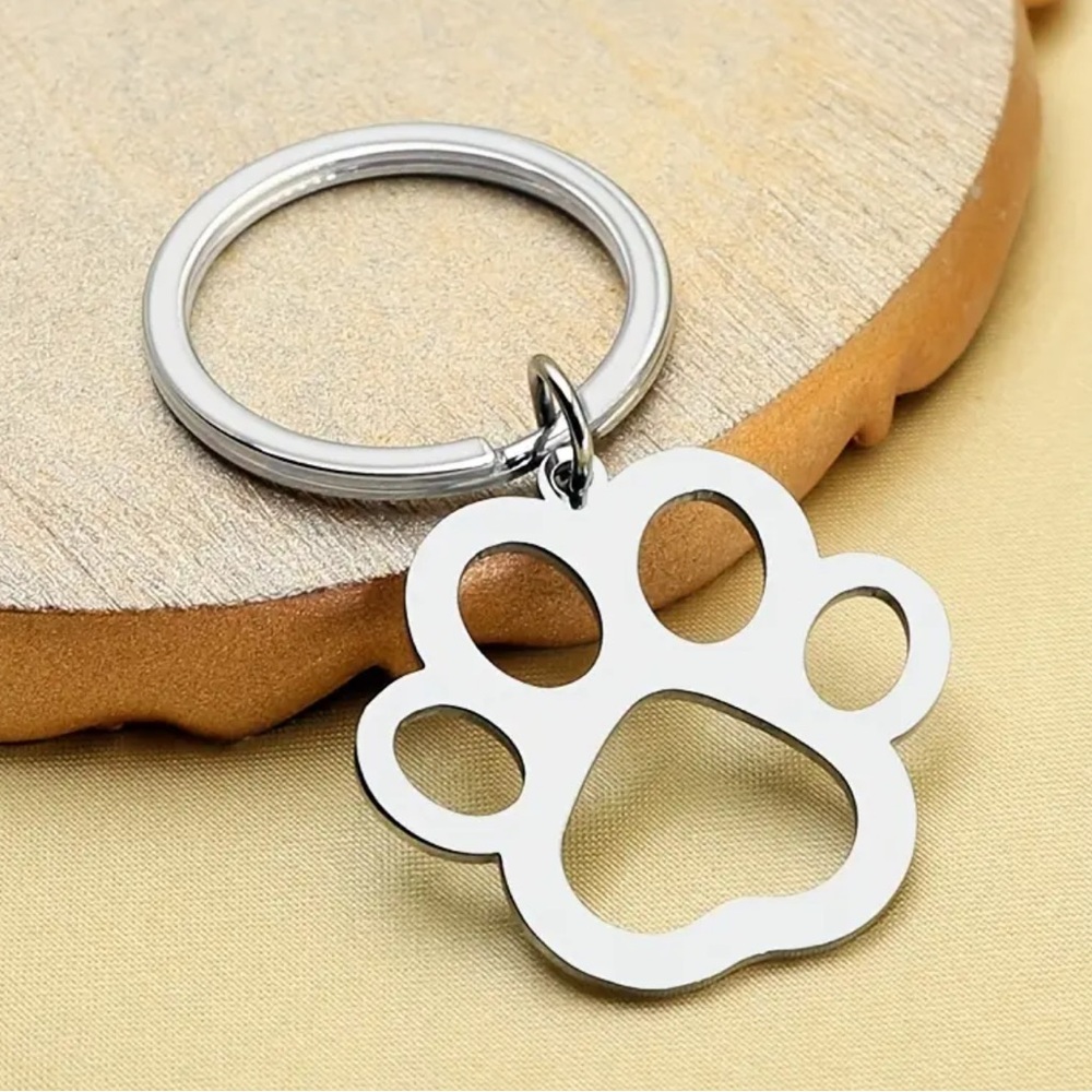 Dog Pet Paw Print Silver Tone Key Ring / Keychain